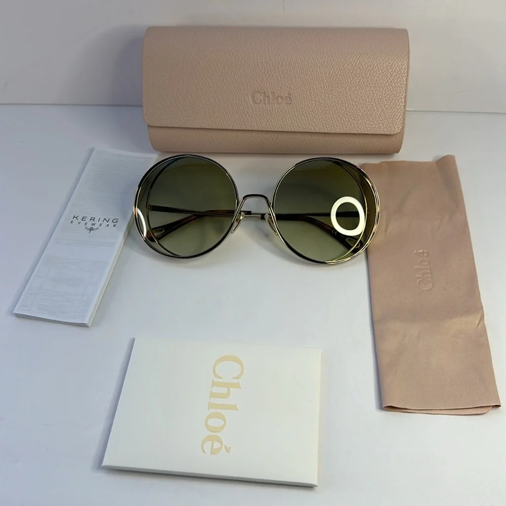 New Authentic Chloé CH 0037S 2343J3 - GOLD/ GREEN GRADIENT Round Sunglasses